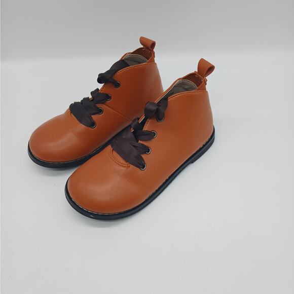 Little Miss Marmalade Kids Vegan Leather Lace-Up Ankle Boots Brown 11 - Picture 1 of 11